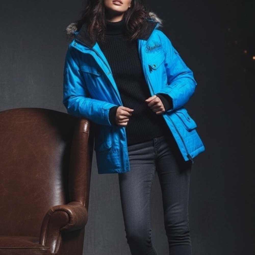 ❤ Womens M ARCTIVA GEM Performance Snowmobiling Ski Jacket Blue Black Fur Hood